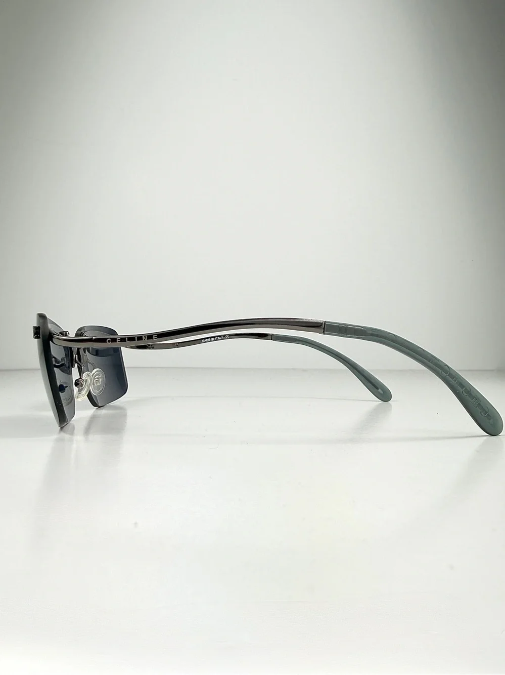 Deadstock Celine Triomphe Rimless Sunglasses SC 1007 568 Full Set Y2K Gunmetal